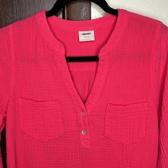 Anthropologie Mote Gauze Cotton Long Sleeve Button V-Neck Lightweight Top Size M - Picture 3 of 5